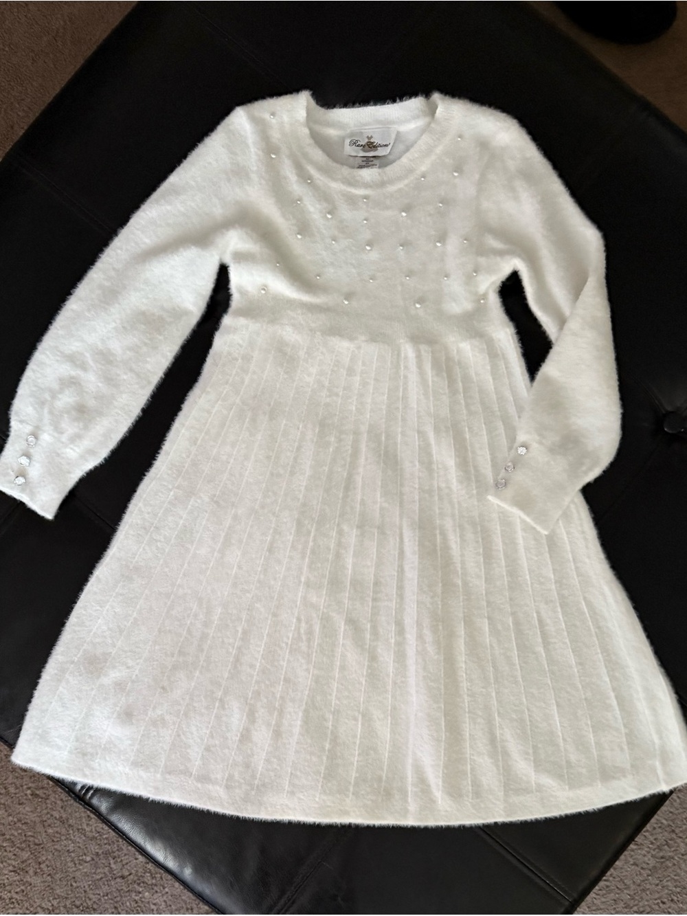 Rare Editions White Pearl-Accent Pleated Knit Dress